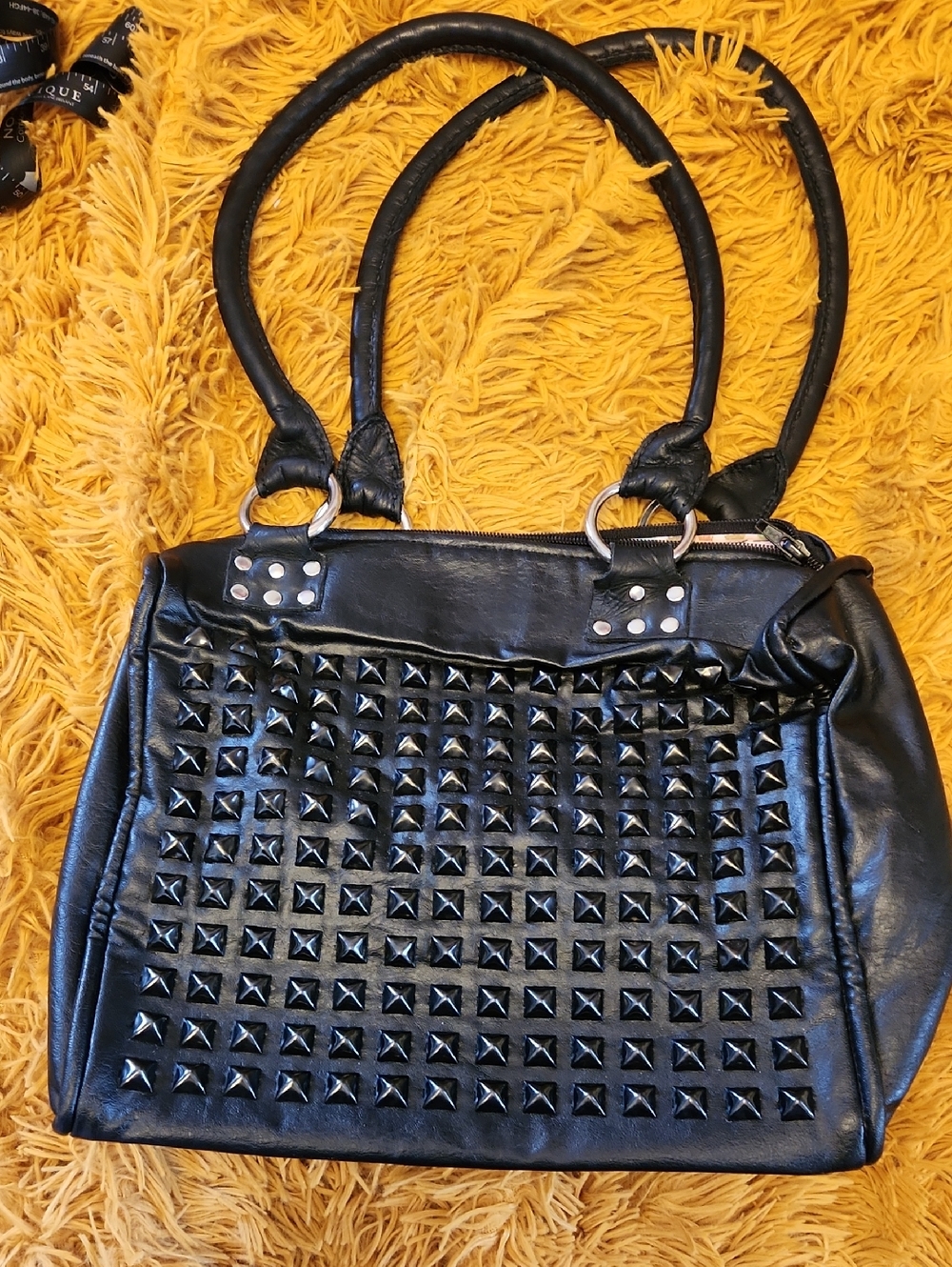 Vintage Leather Black Studded Women's Handbag